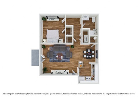 Floor plan for 1 bed, 1 bath, 820 sqft